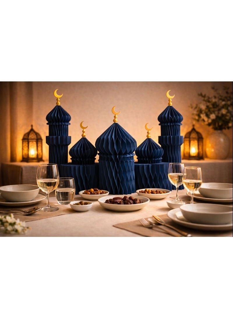 Navy Blue Honeycomb Mosque Decor Set Ramadan & Eid Islamic Table Decoration - Image 3